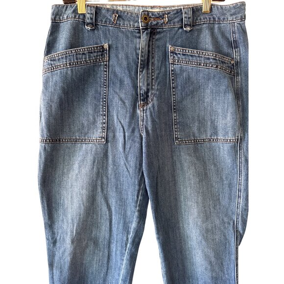 Sundance Roadside Jeans Size 10 Mid Wash High‎ Waist Raw Hem Patch Pockets - Picture 3 of 11